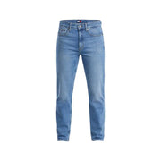 Light-wash blue slim fit men jeans made of organic cotton with classic five-pocket design and Tommy Hilfiger logo on waistband