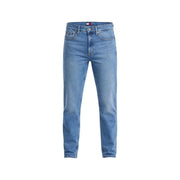 Light-wash blue slim fit men jeans made of organic cotton with classic five-pocket design and Tommy Hilfiger logo on waistband