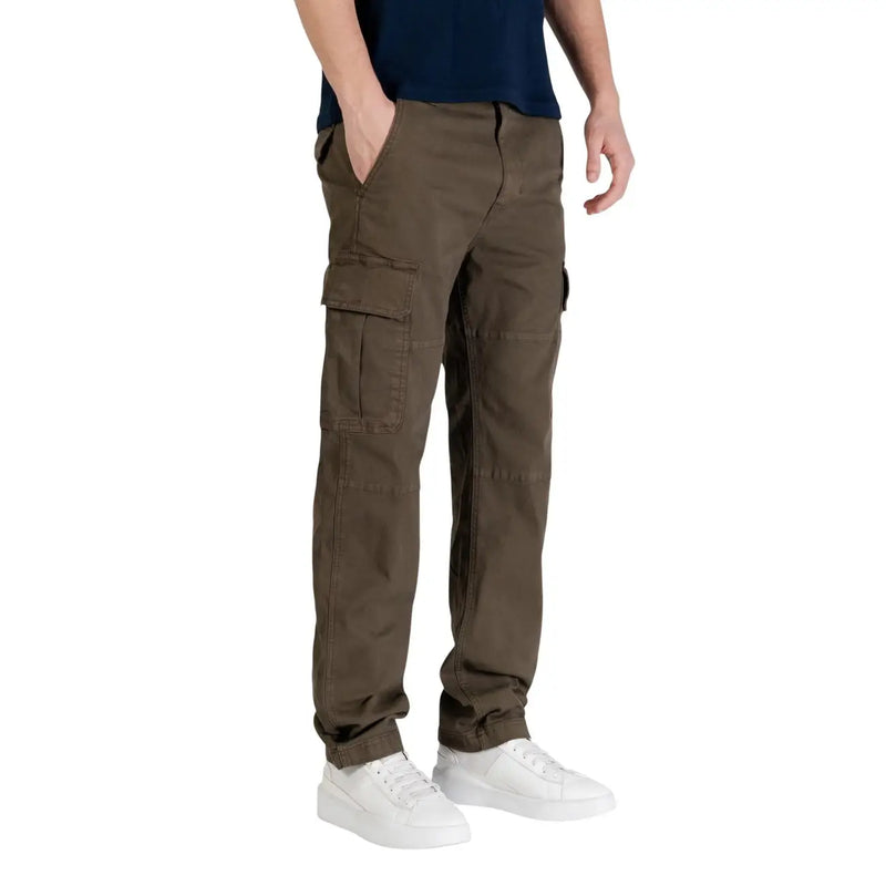 Khaki cargo pants with multiple pockets and relaxed fit in tommy hilfiger men jeans green organic cotton trousers