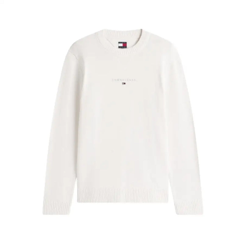 Tommy Hilfiger Herren-Strickwaren: Beigefarbener Rundhalspullover aus Bio-Baumwolle mit dezentem, gesticktem Logo und gerippten Bündchen