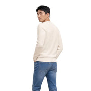 Cremefarbener, gerippter Strickpullover aus Bio-Baumwolle mit Rundhalsausschnitt von Tommy Hilfiger Herrenstrickwaren