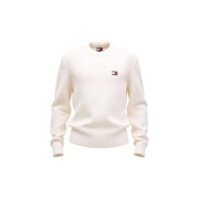 Cremefarbener Tommy Hilfiger Herren-Strickpullover mit Rundhalsausschnitt aus Bio-Baumwolle mit Rippstrickstruktur und kleinem Logo