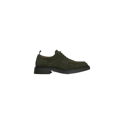 Tommy Hilfiger men leather moccasin green olive suede lace-up oxford shoe with black rubber sole
