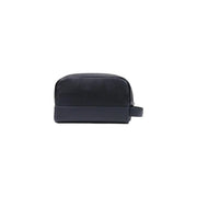 Tommy Hilfiger men leather washbag black textured leather with navy blue base and handle small size toiletry bag