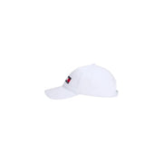 White tommy hilfiger baseball cap with red white and blue logo patch made of organic cotton in one size
