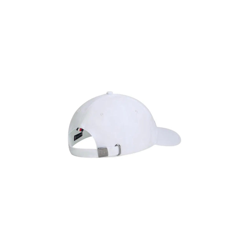 Tommy Hilfiger men logo cap white organic cotton with structured crown and adjustable strap with silver buckle
