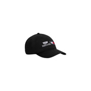 Black Tommy Hilfiger men logo cap in organic cotton featuring embroidered Cadillac Formula 1 team logo and flag emblem
