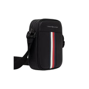 Tommy Hilfiger men metro mini reporter bag black with red white and navy vertical stripe on front