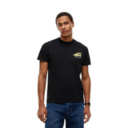 Tommy Hilfiger Schwarzes Herren-T-Shirt aus Bio-Baumwolle mit goldenem Logo auf der linken Brust für die Freizeit.