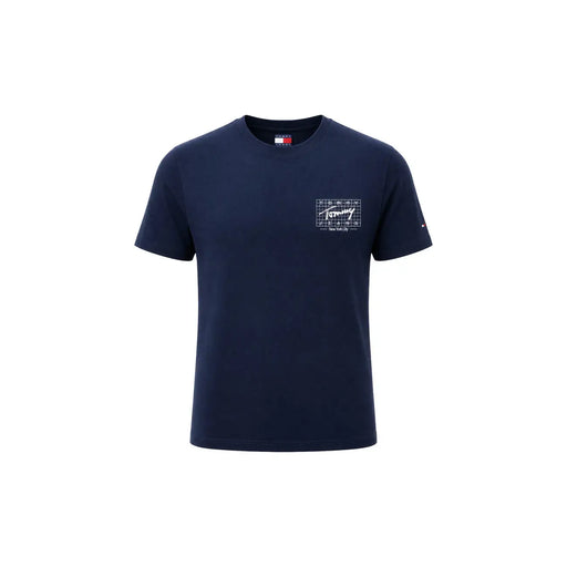 Marineblau Tommy Hilfiger Bio-Baumwolle für Männer t-shirt mit weißem, gitterförmigem Logo auf der Brust