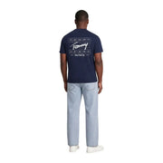 Marineblaues Tommy Hilfiger Herrenhemd aus Bio-Baumwolle t-shirt mit weißem Karomuster und Logoprint im lässigen Stil