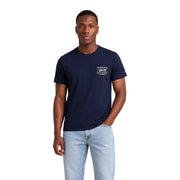 Marineblau Tommy Hilfiger Kurzarm-T-Shirt für Herren aus Bio-Baumwolle mit weißem Logo im Karomuster auf der Brust