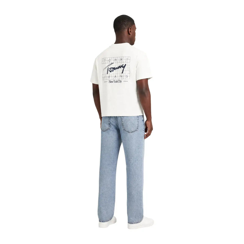 Tommy Hilfiger men organic cotton t shirt white back side with black grid and signature logo print