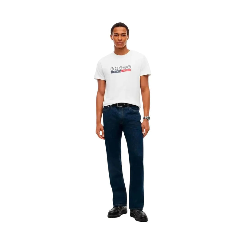 Tommy Hilfiger men organic cotton white t shirt with colorful logo graphic across the chest