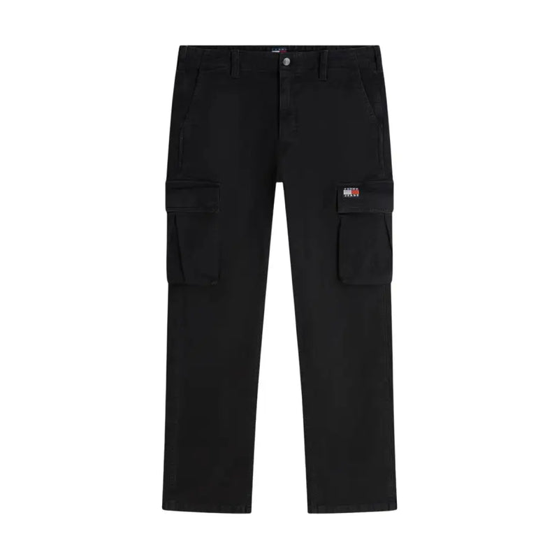 Black Tommy Hilfiger men Otis canvas jeans with a classic straight-leg cut and side pockets featuring logo patch
