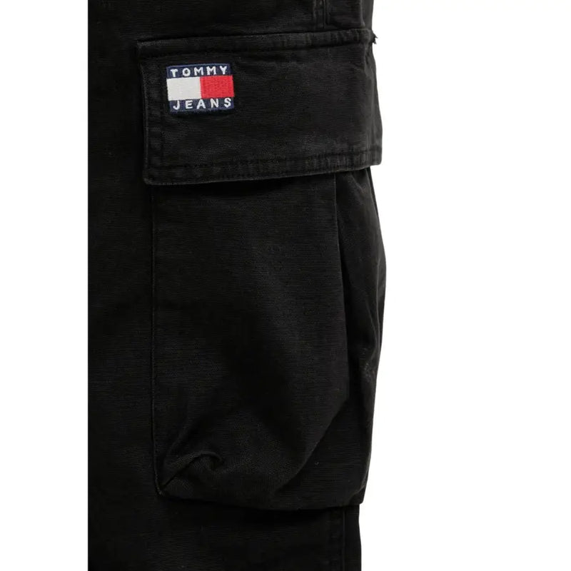 Tommy Hilfiger men Otis canvas jeans in black cotton lycra featuring black denim cargo pants with tommy jeans logo patch