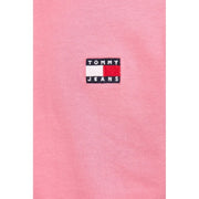Tommy Hilfiger Rosa Herren-T-Shirt aus Bio-Baumwolle mit klassischem, gesticktem Logo-Patch und schwarz-weiß-roten Streifen