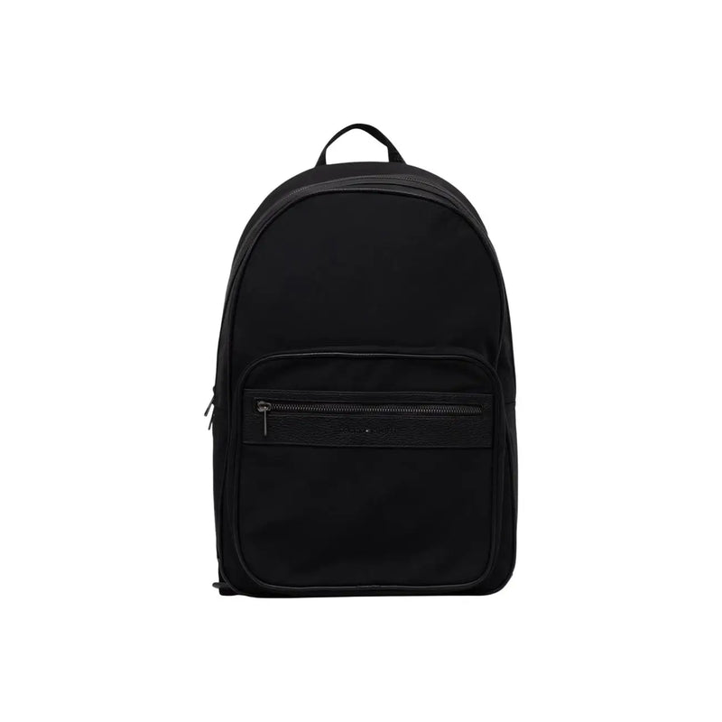 Black tommy hilfiger men repreve backpack with sleek minimalist design and subtle branding on front zipper pull