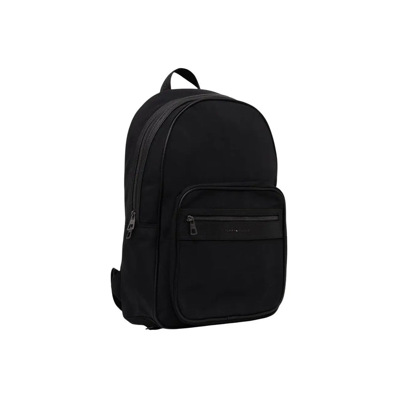 Tommy hilfiger men repreve black nylon backpack with front zippered pocket and subtle brand logo w15cm