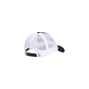 Tommy Hilfiger men script black trucker cap with white solid front panels organic cotton and mesh back with adjustable strap
