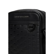 Black tommy hilfiger men shoulder bag with textured woven leather and subtle embossed logo in polyurethane material