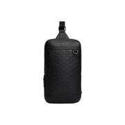 Black tommy hilfiger men shoulder bag in polyurethane with woven texture and sleek design 24x33x9 cm