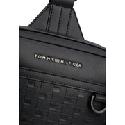 Black tommy hilfiger men shoulder bag in textured woven polyurethane leather with stitched detailing 24x33x9 cm