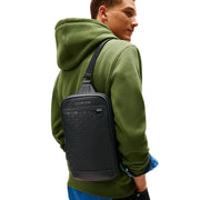 Black tommy hilfiger men shoulder bag with textured woven pattern, sleek minimalist design, 24x33x9 cm polyurethane material