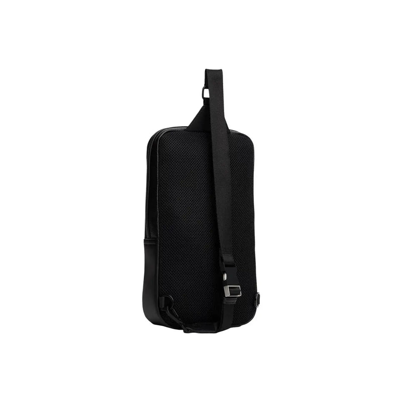 Tommy Hilfiger men shoulder bag black polyurethane with black mesh crossbody design and adjustable strap 24x33x9 cm