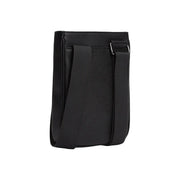 Tommy Hilfiger men shoulder bag in black textured leather with zip pocket and adjustable strap 21x25x5 cm