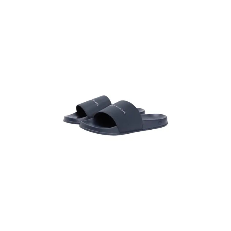 Dark navy tommy hilfiger men slippers slide sandals with minimalist design and subtle white logo branding polyurethane