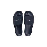 Navy blue tommy hilfiger men slippers with a minimalist logo strap made of polyurethane open toe slides