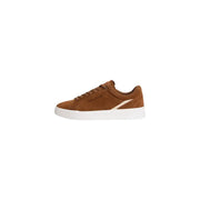 Tommy Hilfiger men sneakers beige suede low-top with white rubber sole and cream diagonal stripe for fall winter use
