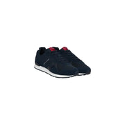 Tommy Hilfiger men sneakers blue polyester featuring dark navy suede mesh with red branding and white rubber soles