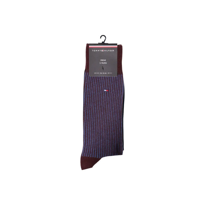 Tommy hilfiger men socks bordeaux cotton blend 2 pack featuring maroon and navy striped knit design