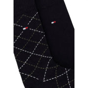 Black tommy hilfiger cotton men socks with white and gray argyle dotted diamond patterns two pack