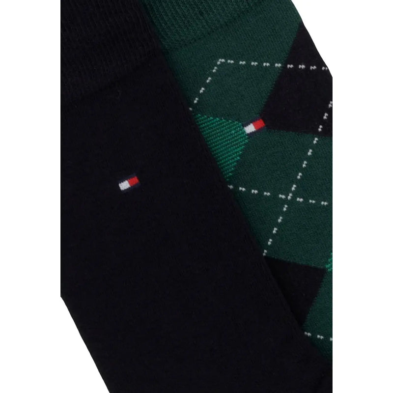 Tommy Hilfiger men socks green cotton blend black and dark green argyle with white dotted lines and logo on side