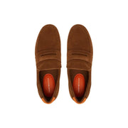 Tommy Hilfiger men suede moccasin camel loafers with classic slip-on design and orange interior lining