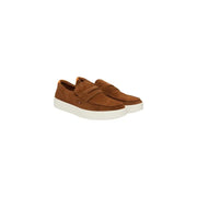 Tommy hilfiger men suede camel loafers with white rubber sole and classic slip-on design for spring summer wear