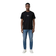 Tommy Hilfiger Jeans men t-shirt in black cotton with short sleeves and a subtle white embroidered logo on the chest