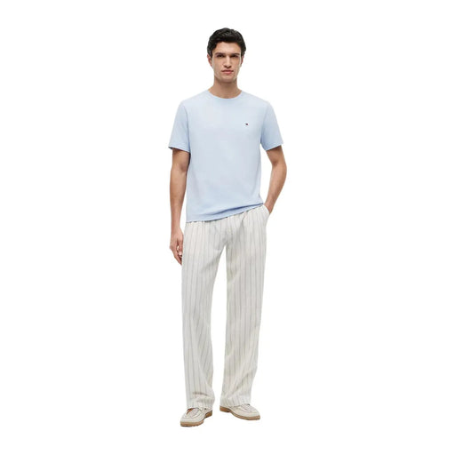 Tommy Hilfiger men t shirt light blue short-sleeved organic cotton regular fit with small embroidered logo on left chest