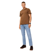 Tommy Hilfiger men slim camel brown organic cotton t shirt with small embroidered logo on left chest