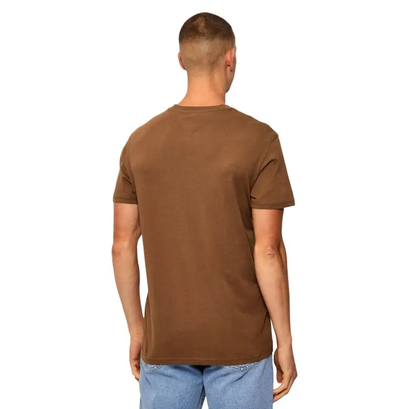 Tommy Hilfiger slim camel organic cotton men t shirt in brown with simple crew neck and short sleeves