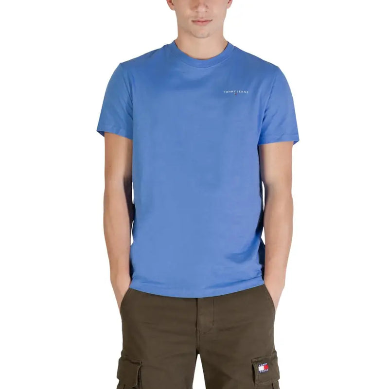 Tommy Hilfiger men slim fit blue tommy jeans t shirt with subtle embroidered logo made from organic cotton