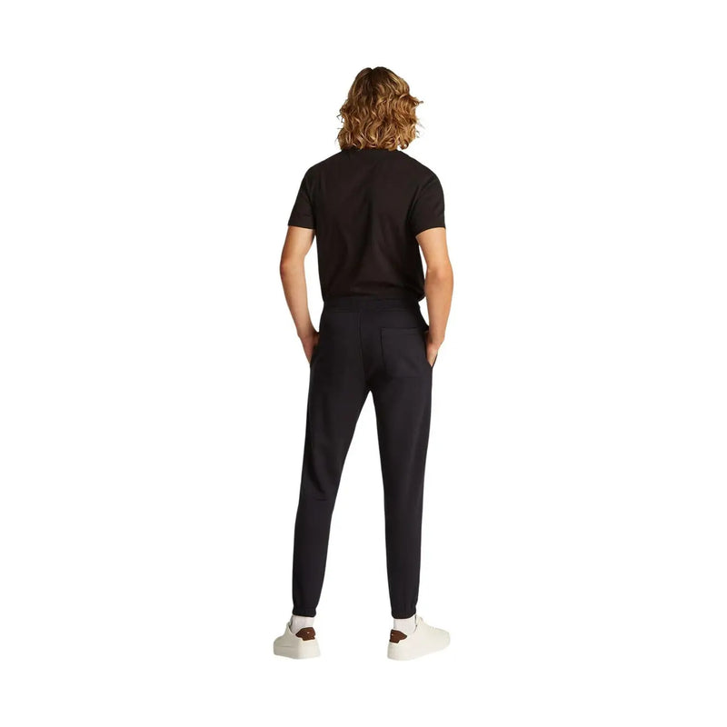 Tommy Hilfiger men trousers black slim cotton fleece jogger pants with elastic cuffs and slim fit