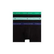 Tommy Hilfiger Schwarze Herren-Boxershorts mit grünen, hellblauen und marineblauen elastischen Bündchen und Logo