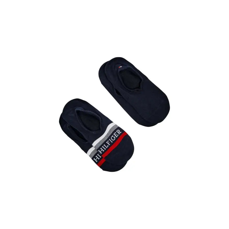 Marineblau Tommy Hilfiger Herren-Sneakersocken mit weiß-rot gestreiftem Band und Markenlogo