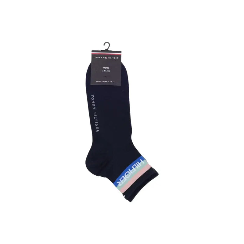 Dunkelblau Tommy Hilfiger Herren-Knöchelsocken mit gestreiftem Bündchen in Hellblau, Rosa und Weiß für die Freizeit