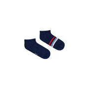 Navy blue Tommy Hilfiger men ankle socks with red and white striped foot accents for casual wear