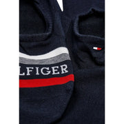 Navy blue Tommy Hilfiger men ankle socks with white and red striped band and logo detail in cotton blend material
